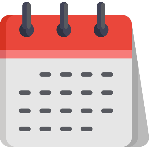 A logo of a calendar in red and gray with a transparent background